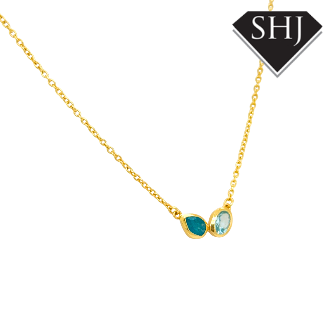 Silver 24ct Gold Plated Jade & Blue Topas Necklace