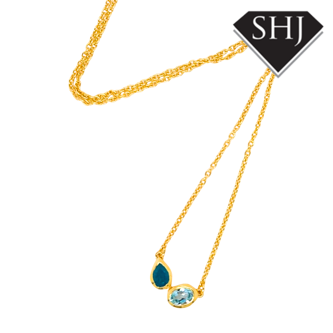 Silver 24ct Gold Plated Jade & Blue Topas Necklace