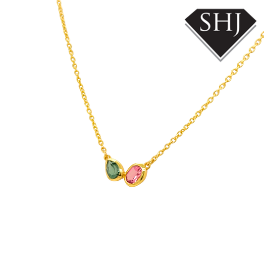 Silver 24ct Gold Plated Pink & Green Gemstone Necklace