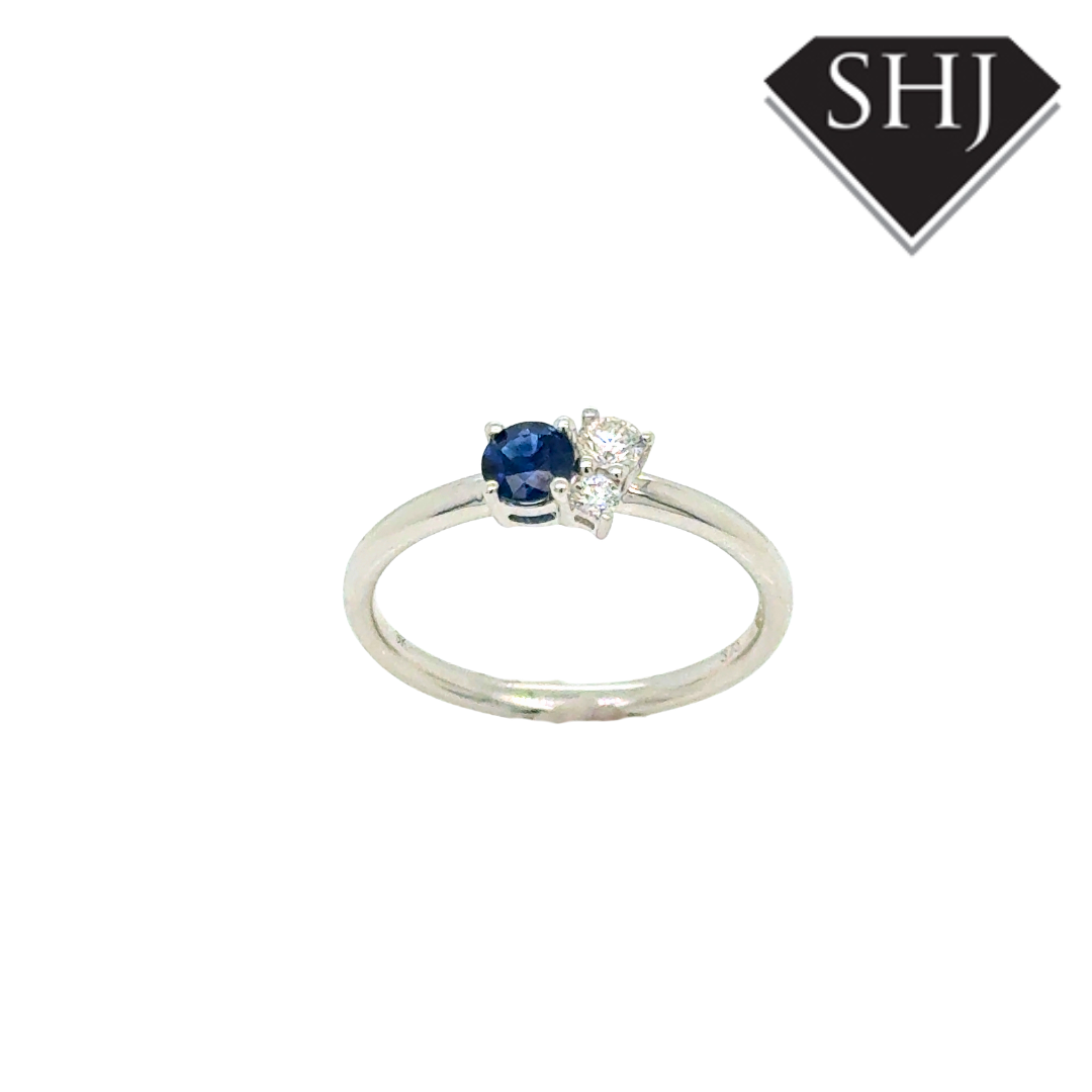 9ct White Gold 0.31ct Sapphire & 0.12ct Diamond Ring
