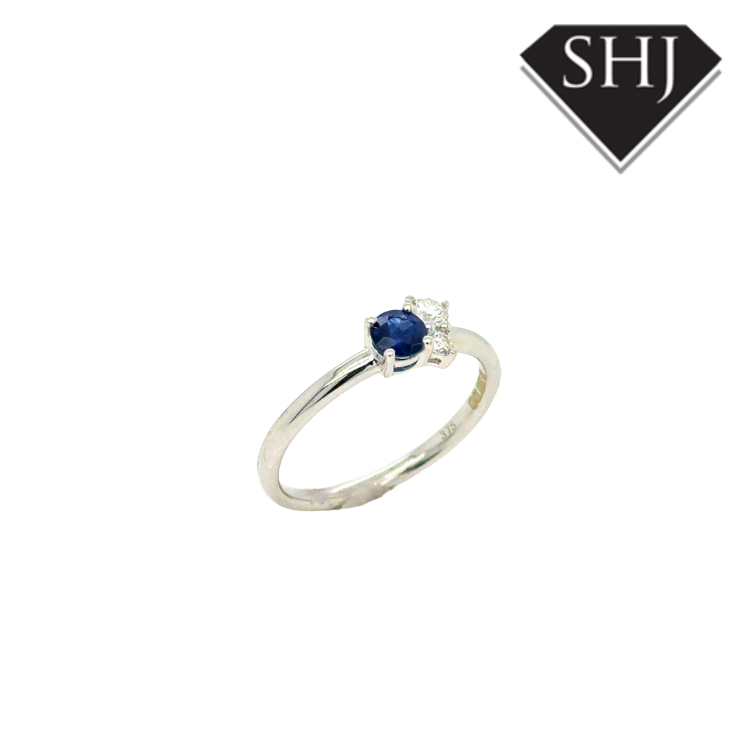 9ct White Gold 0.31ct Sapphire & 0.12ct Diamond Ring