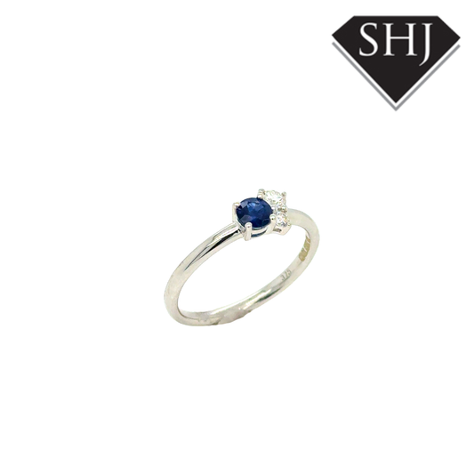 9ct White Gold 0.31ct Sapphire & 0.12ct Diamond Ring