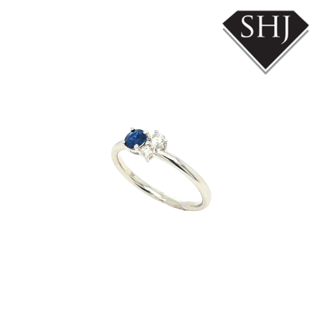 9ct White Gold 0.31ct Sapphire & 0.12ct Diamond Ring