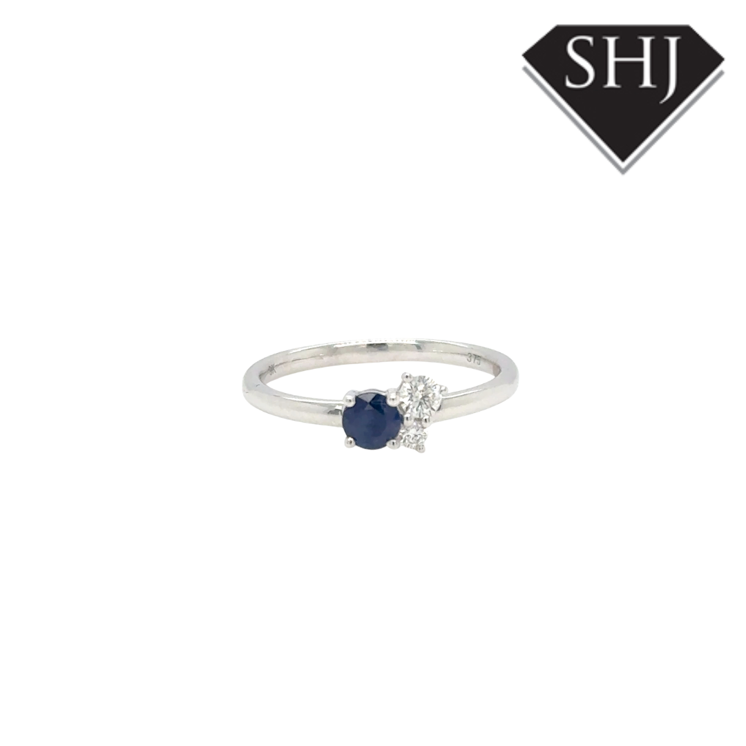 9ct White Gold 0.31ct Sapphire & 0.12ct Diamond Ring