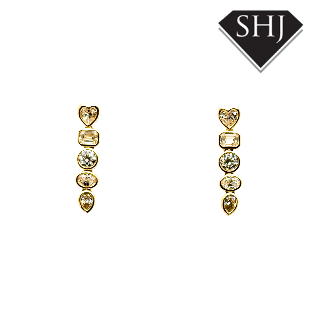 9ct Yellow Gold 0.90ct Mixed Cut Diamond Drop Earrings
