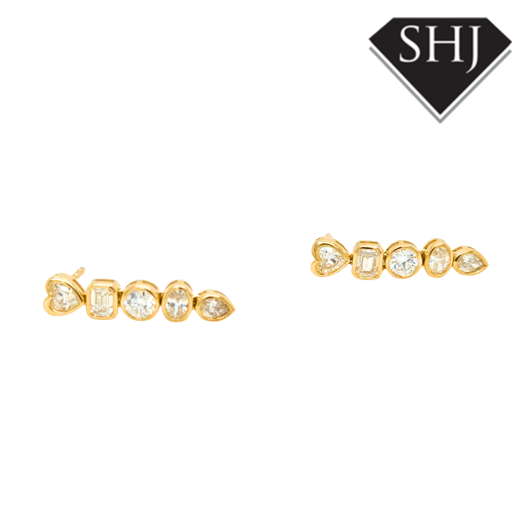 9ct Yellow Gold 0.90ct Mixed Cut Diamond Drop Earrings