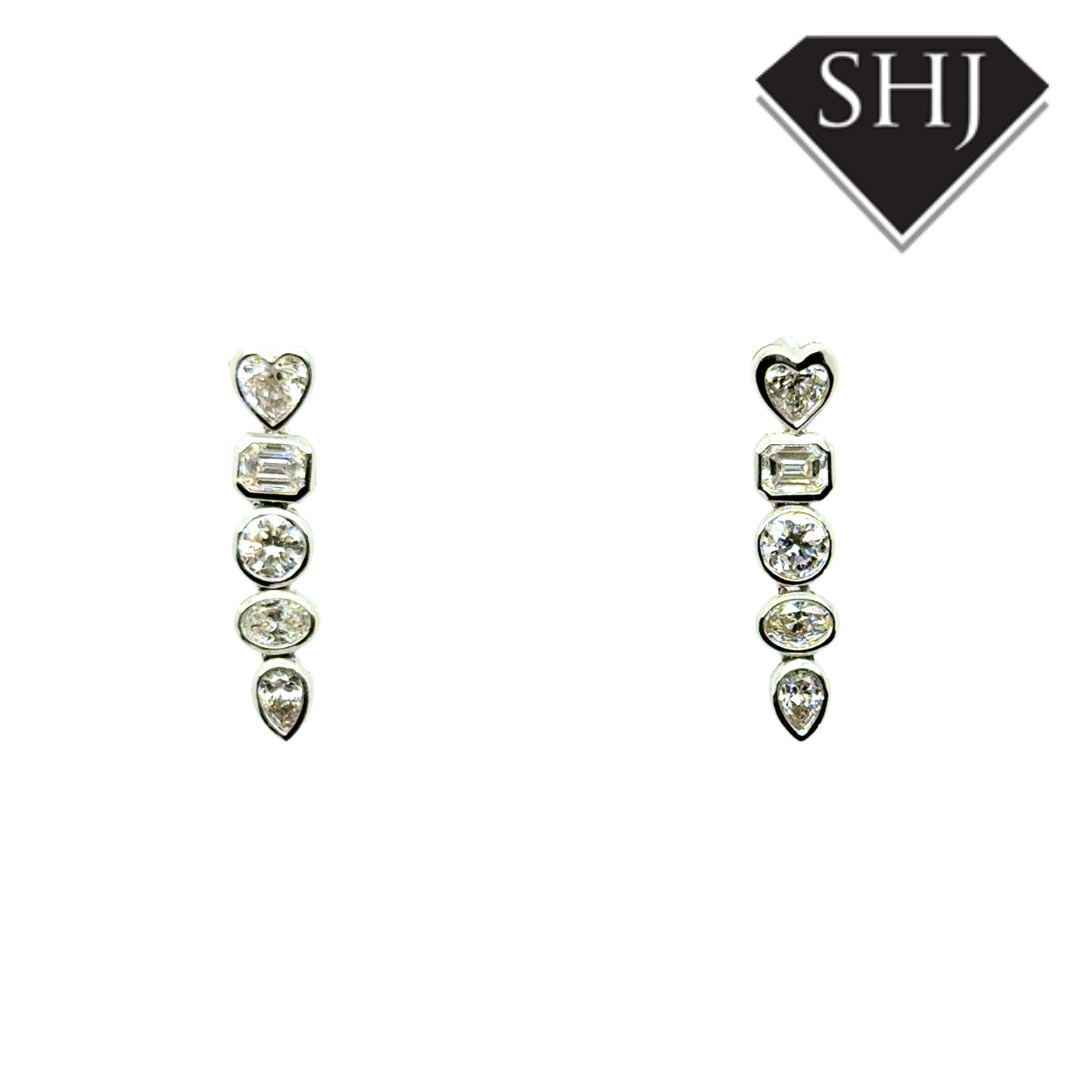 9ct White Gold 0.90ct Mixed Cut Diamond Drop Earrings