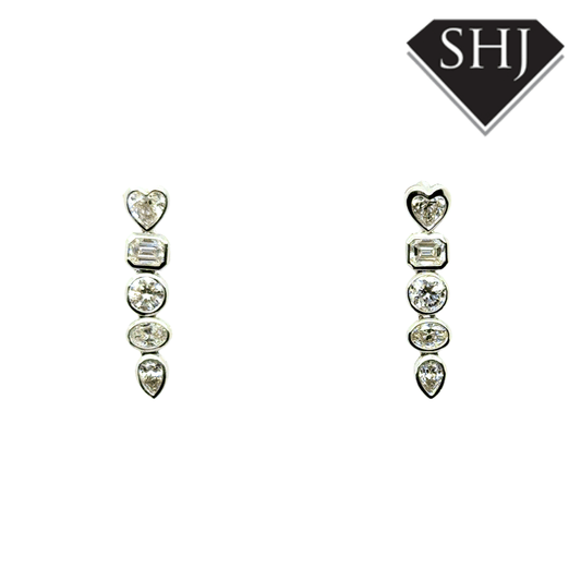9ct White Gold 0.90ct Mixed Cut Diamond Drop Earrings