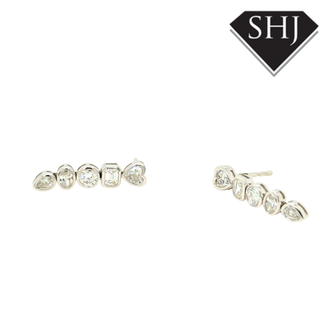 9ct White Gold 0.90ct Mixed Cut Diamond Drop Earrings