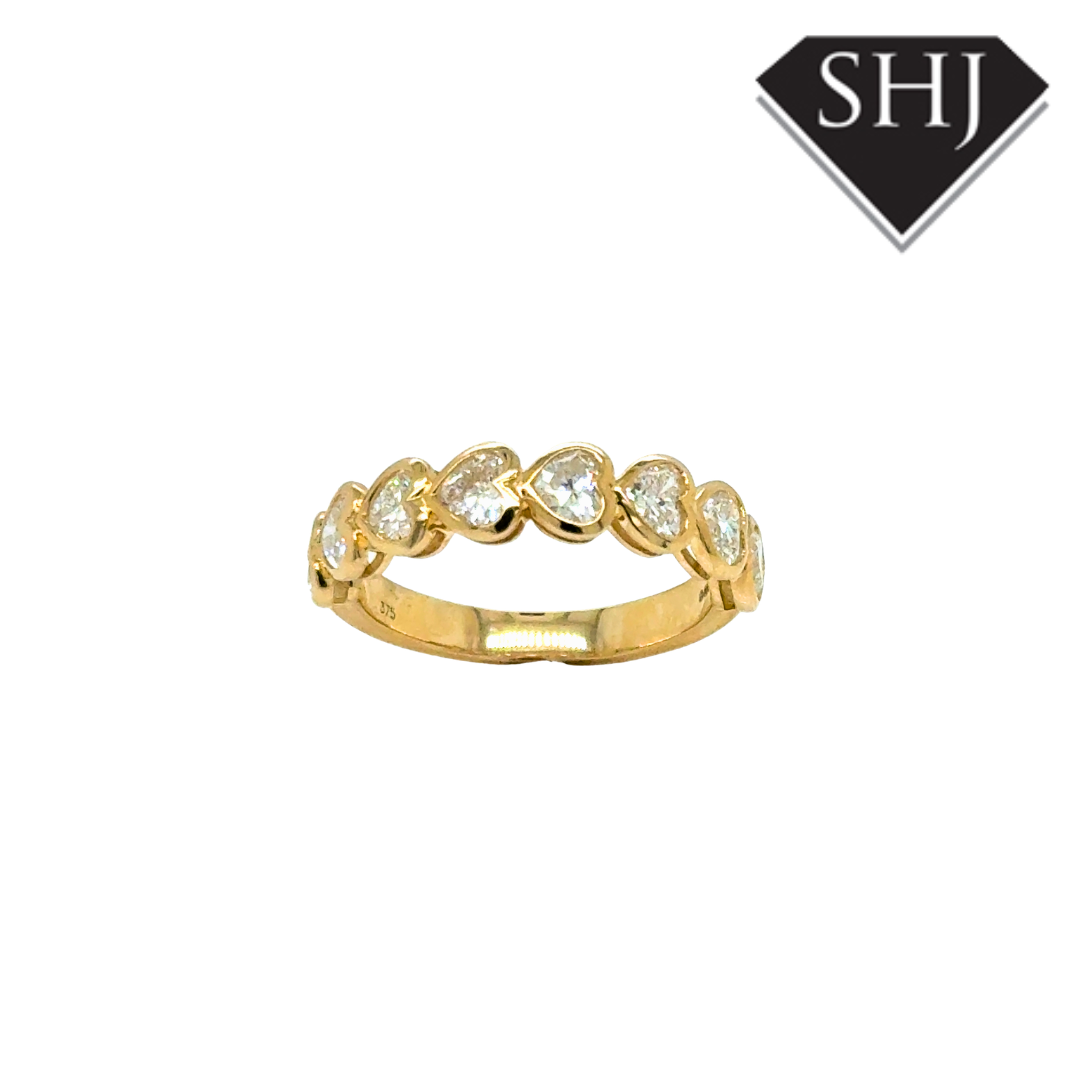 9ct Yellow Gold Lab Grown Heart 1.14ct Diamond Eternity Ring