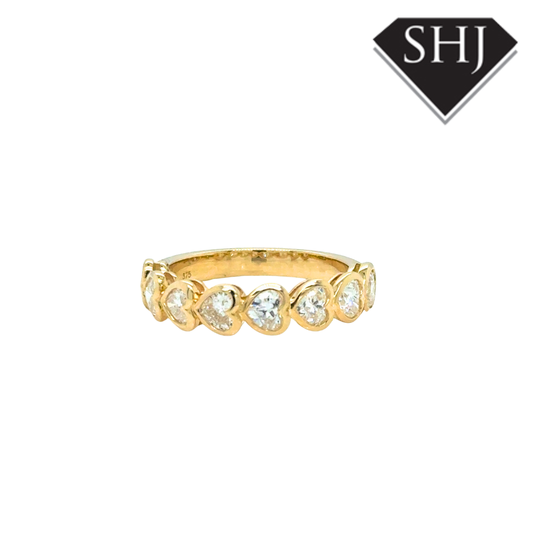 9ct Yellow Gold Lab Grown Heart 1.14ct Diamond Eternity Ring