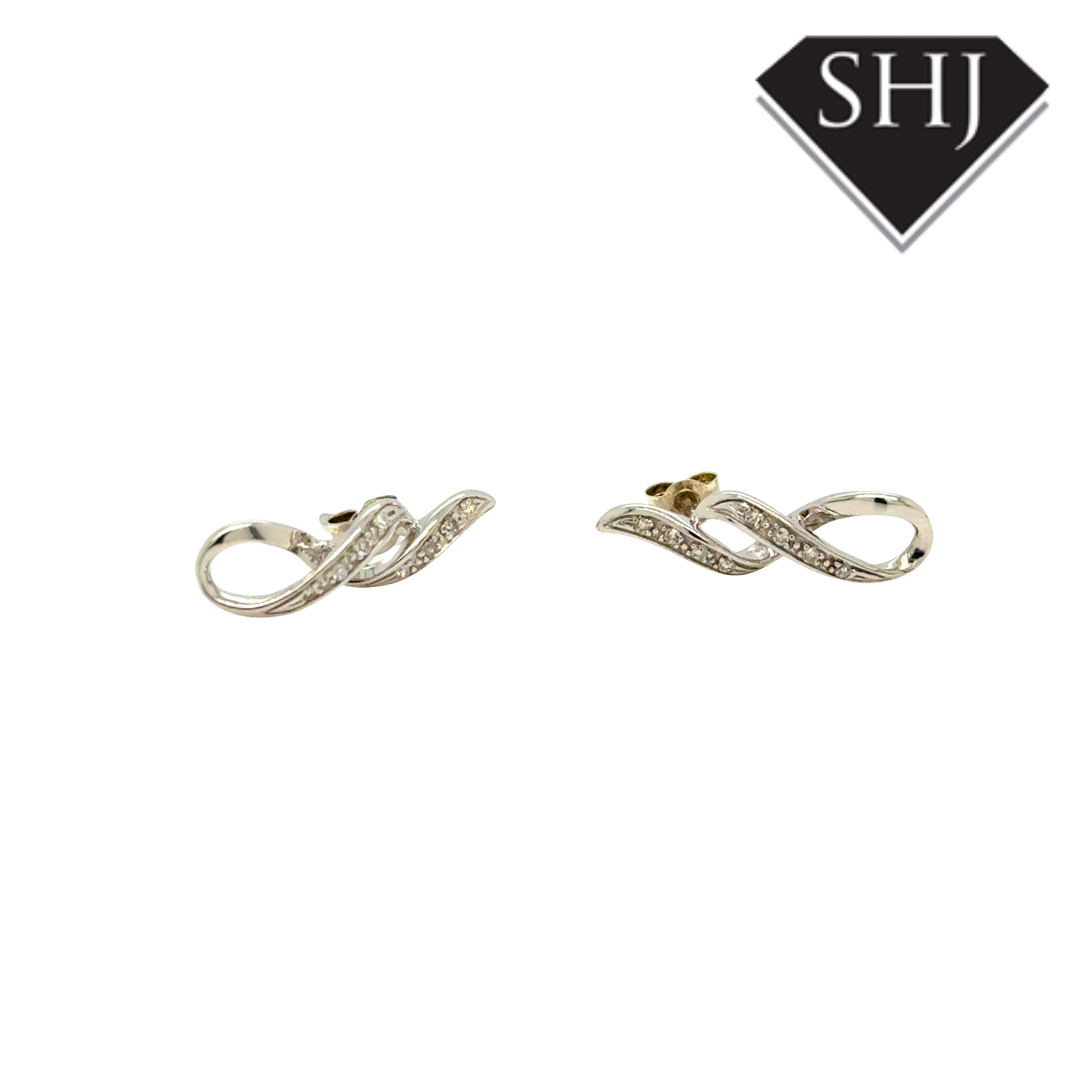 9ct White Gold Diamond Earrings