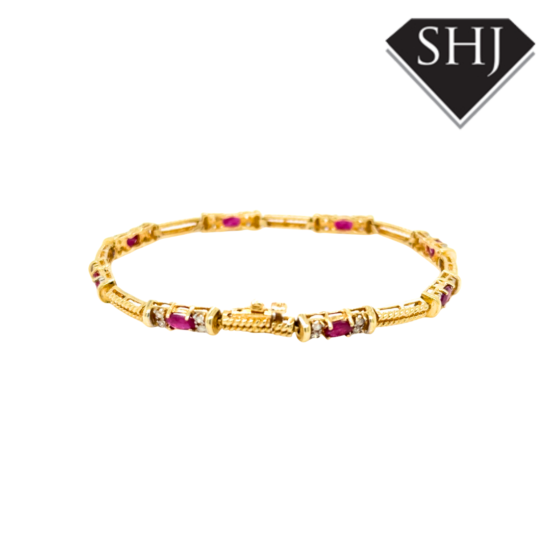 14ct Yellow Gold Ruby & Diamond Bracelet