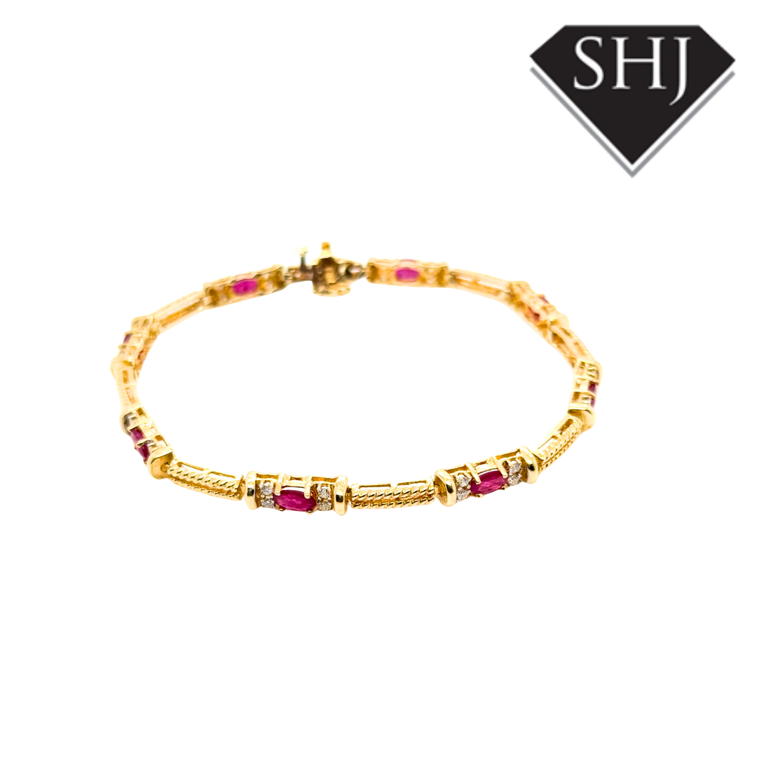 14ct Yellow Gold Ruby & Diamond Bracelet