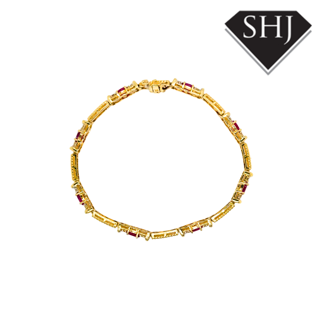 14ct Yellow Gold Ruby & Diamond Bracelet