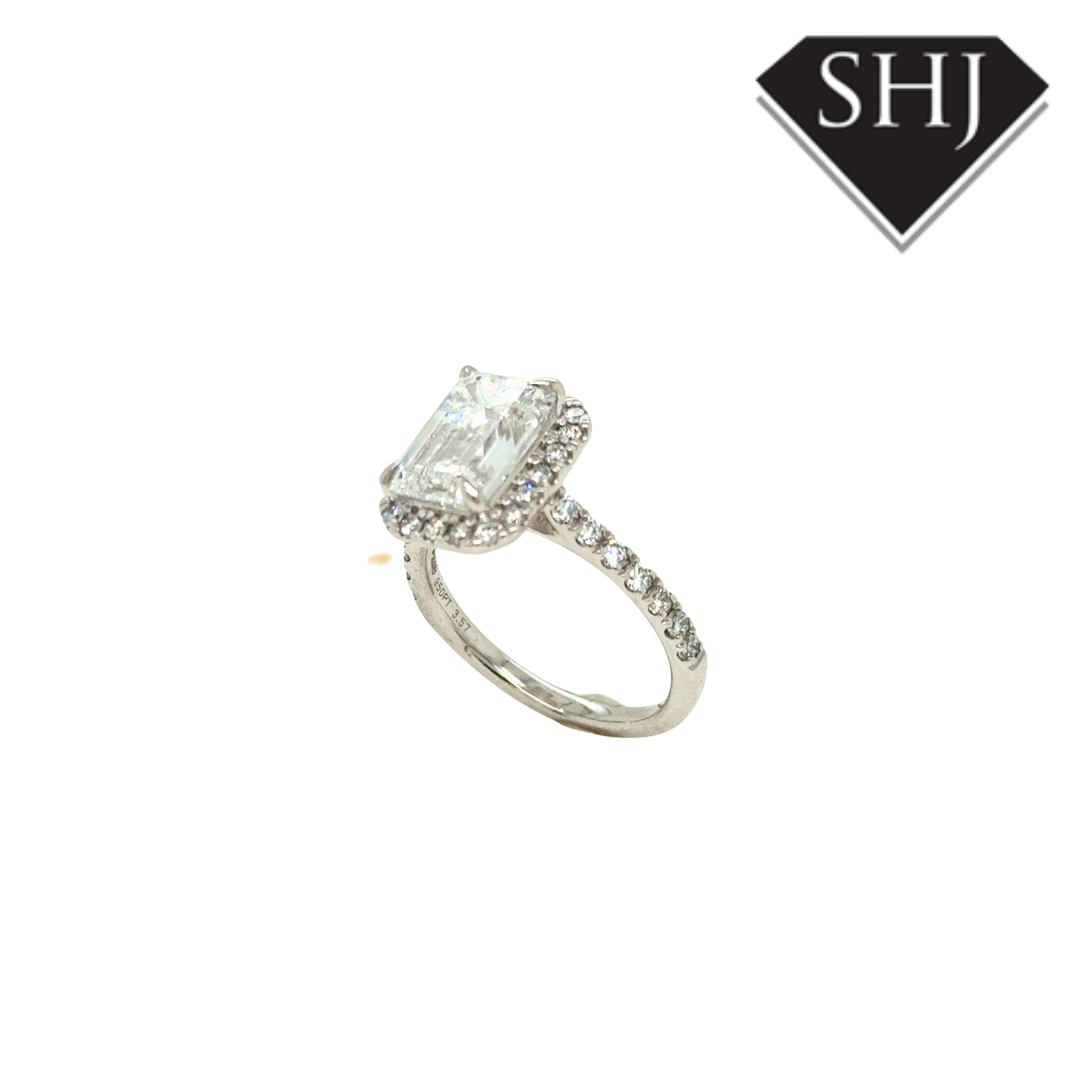 Platinum Lab Grown 3.03ct Emerald Diamond 0.54ct Diamond Halo Ring