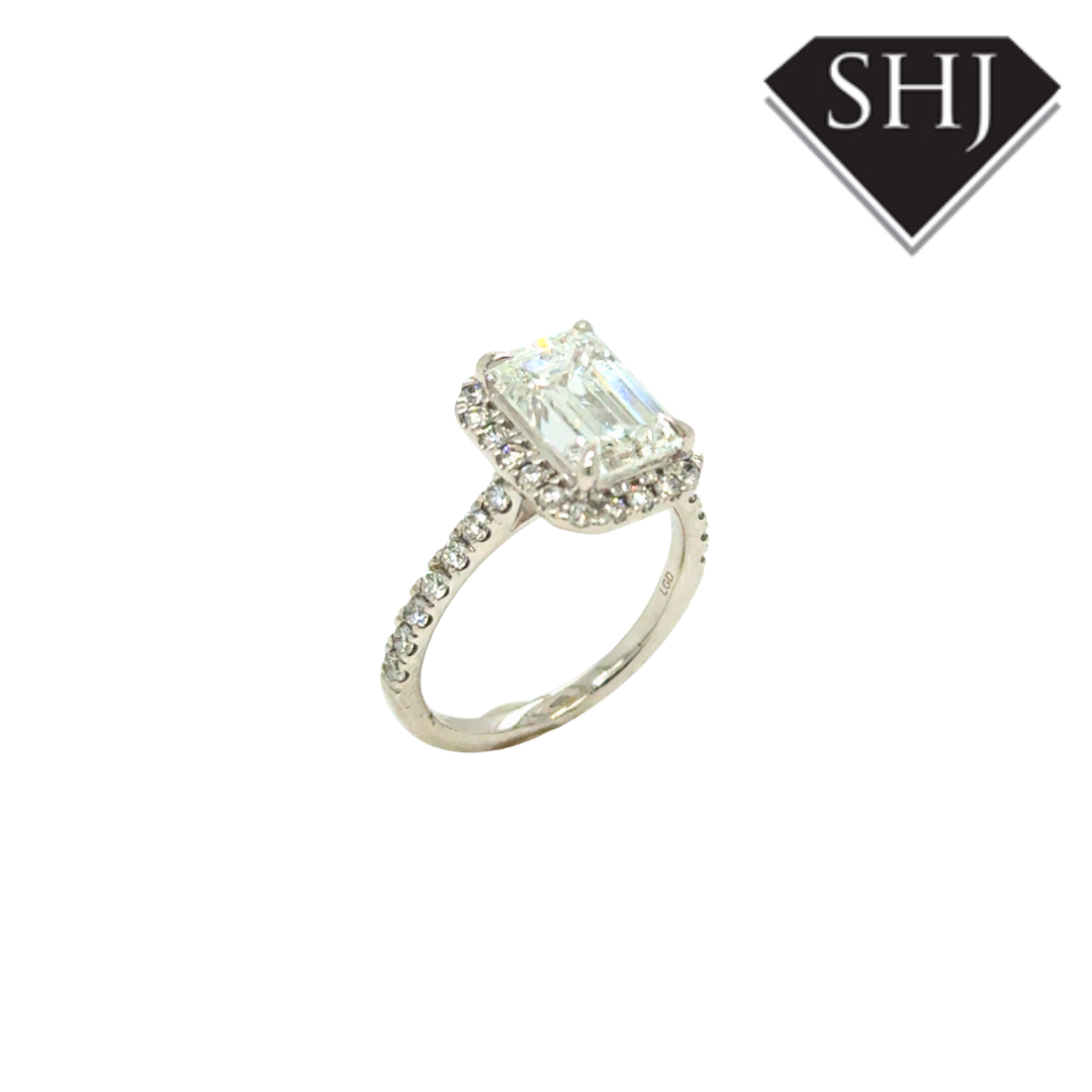 Platinum Lab Grown 3.03ct Emerald Diamond 0.54ct Diamond Halo Ring