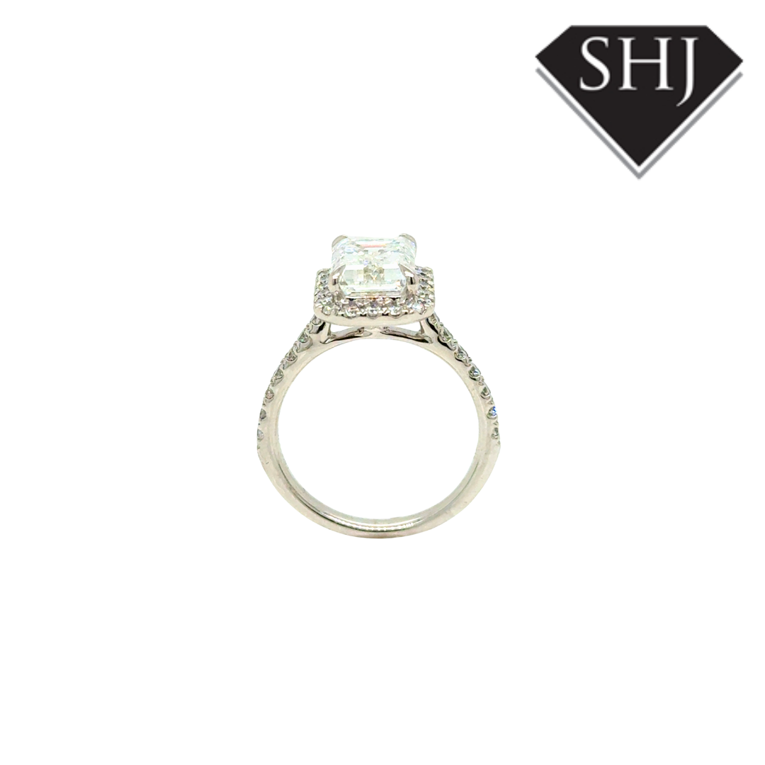 Platinum Lab Grown 3.03ct Emerald Diamond 0.54ct Diamond Halo Ring