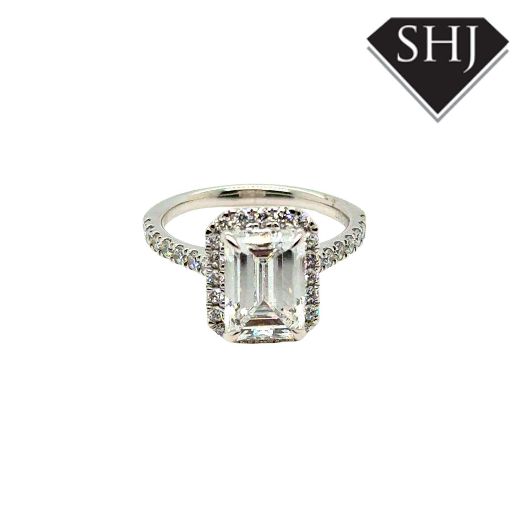 Platinum Lab Grown 3.03ct Emerald Diamond 0.54ct Diamond Halo Ring