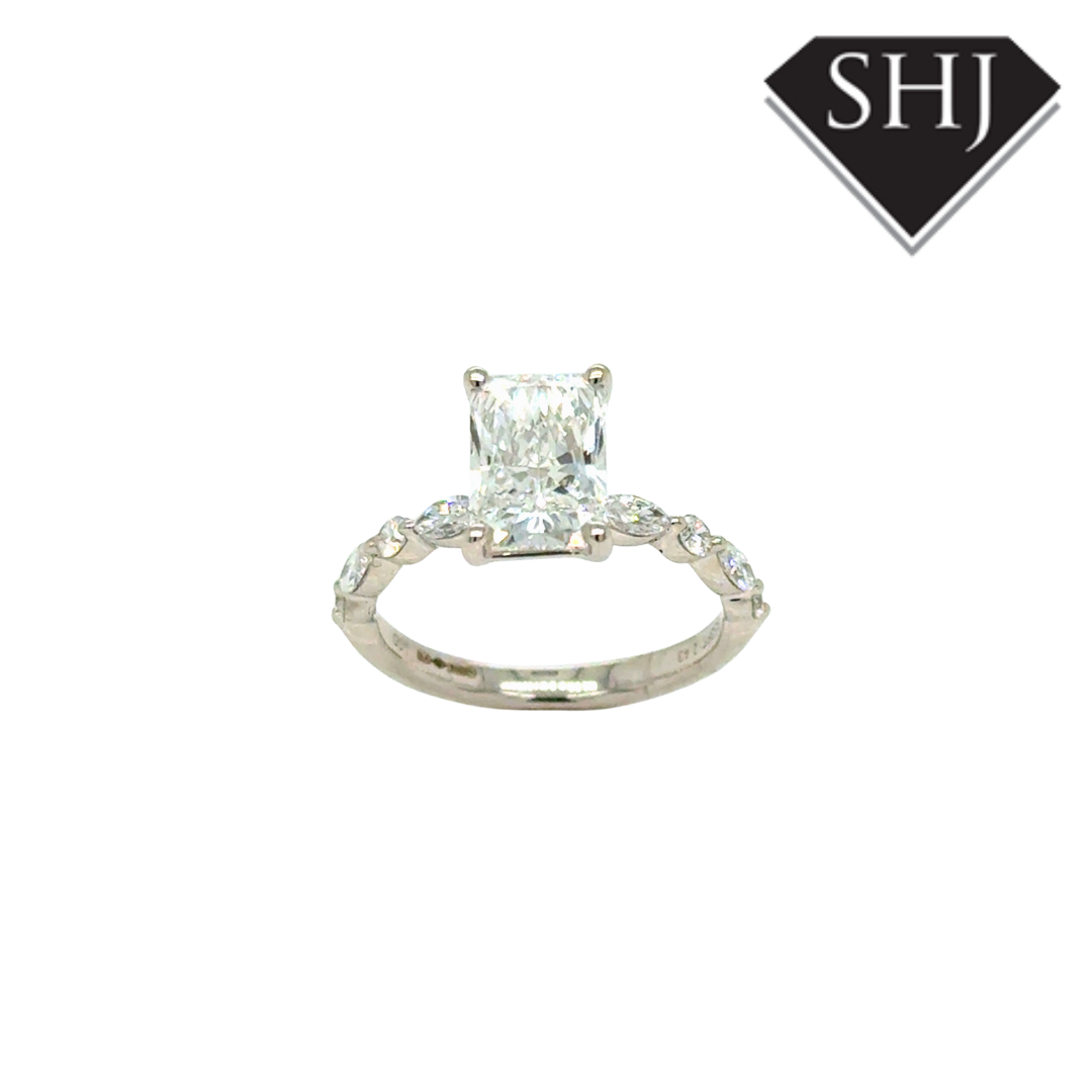 Platinum Lab Grown 2.03ct Radiant Diamond  0.40ct Diamond Shoulders Ring