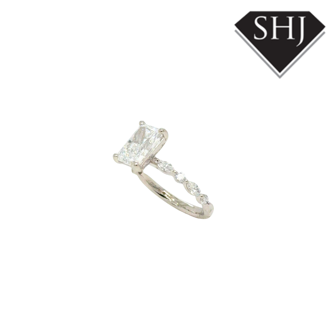 Platinum Lab Grown 2.03ct Radiant Diamond  0.40ct Diamond Shoulders Ring
