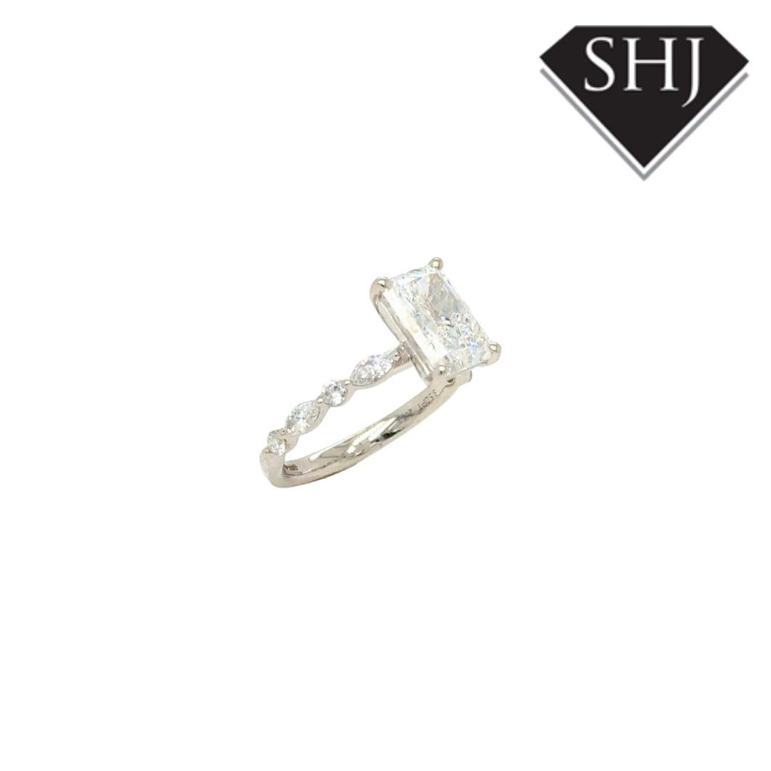 Platinum Lab Grown 2.03ct Radiant Diamond  0.40ct Diamond Shoulders Ring