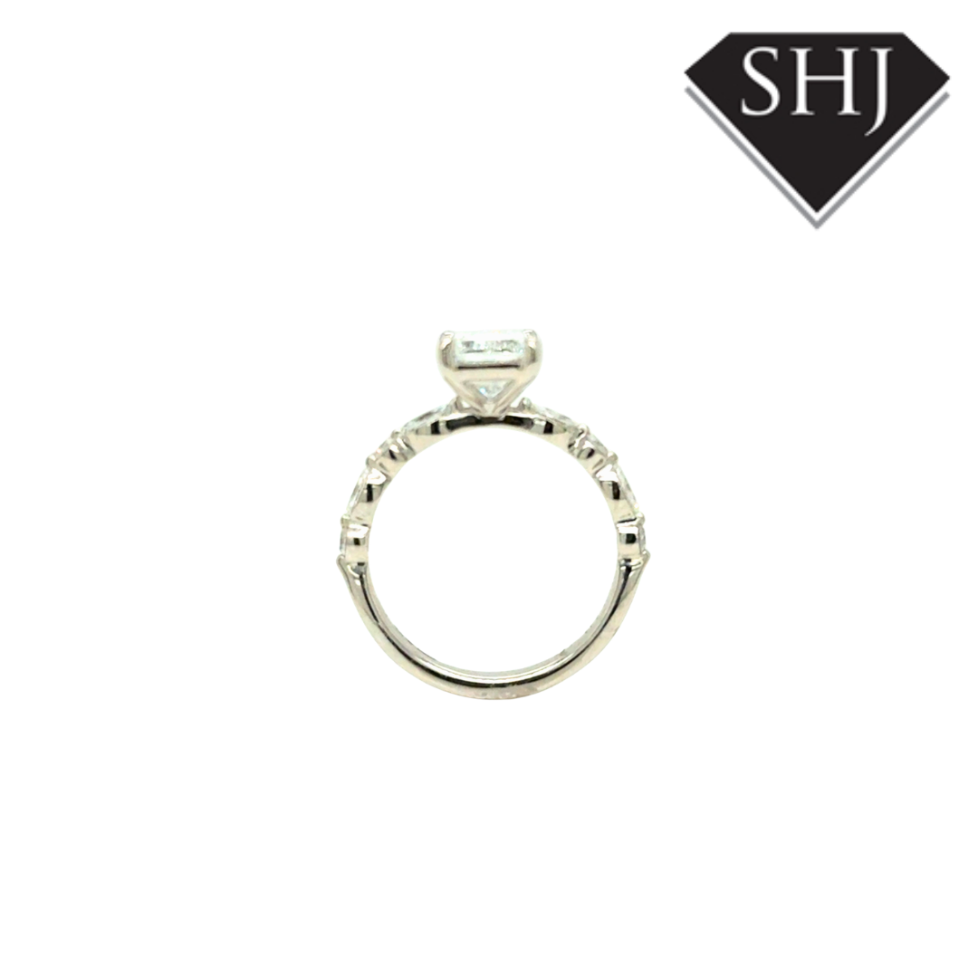 Platinum Lab Grown 2.03ct Radiant Diamond  0.40ct Diamond Shoulders Ring