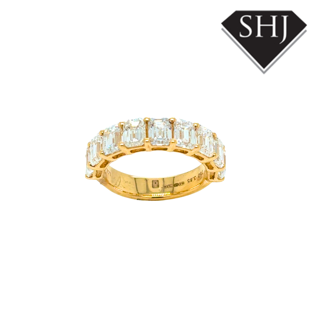 18ct Yellow Gold 3.85ct Lab Grown Emerald Diamond Eternity Ring