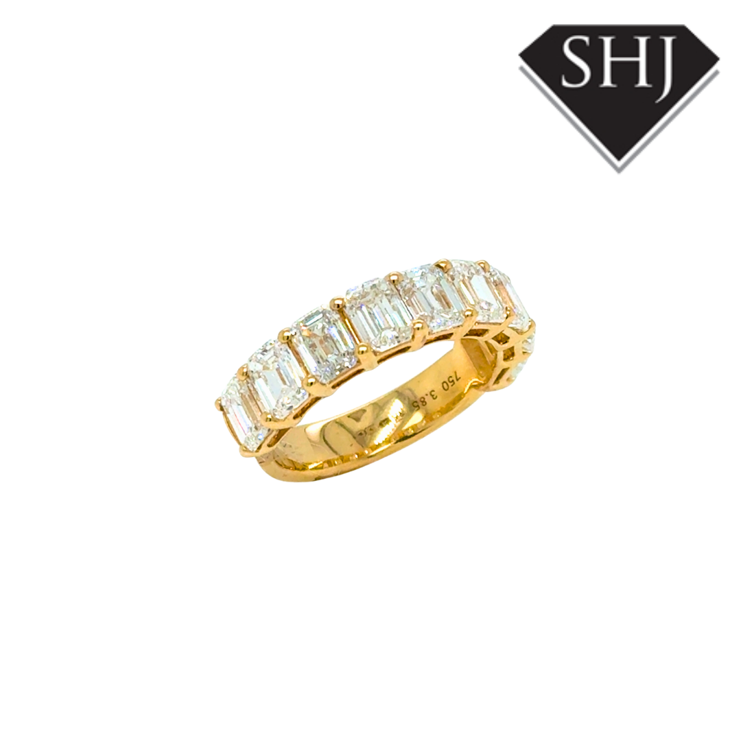 18ct Yellow Gold 3.85ct Lab Grown Emerald Diamond Eternity Ring