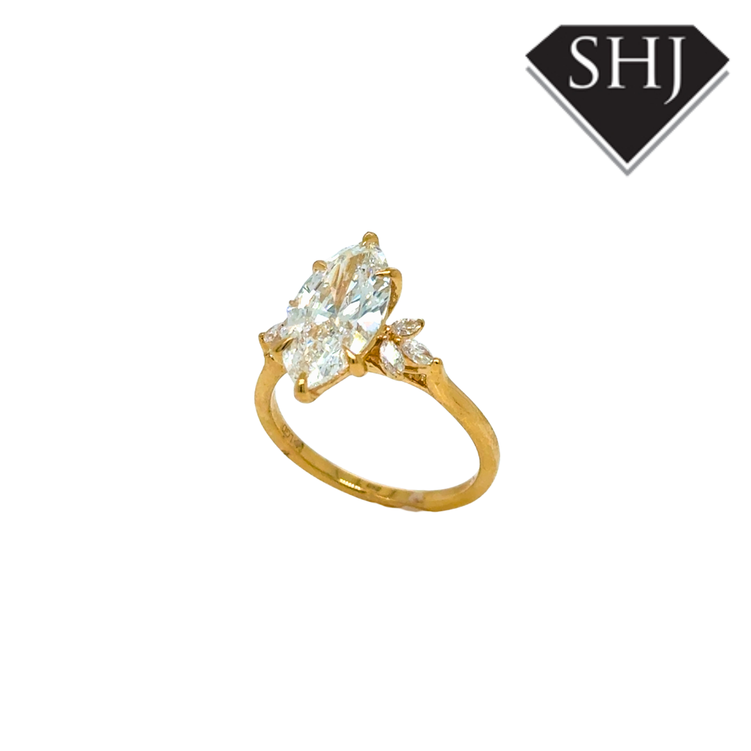 18ct Yellow Gold Lab Grown 1.50ct Marquise Diamond 0.19ct Diamond Shoulders Ring