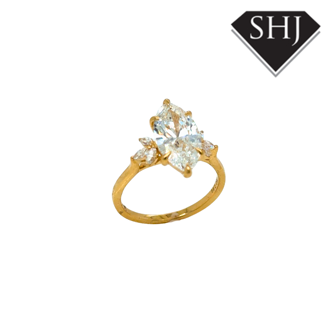 18ct Yellow Gold Lab Grown 1.50ct Marquise Diamond 0.19ct Diamond Shoulders Ring