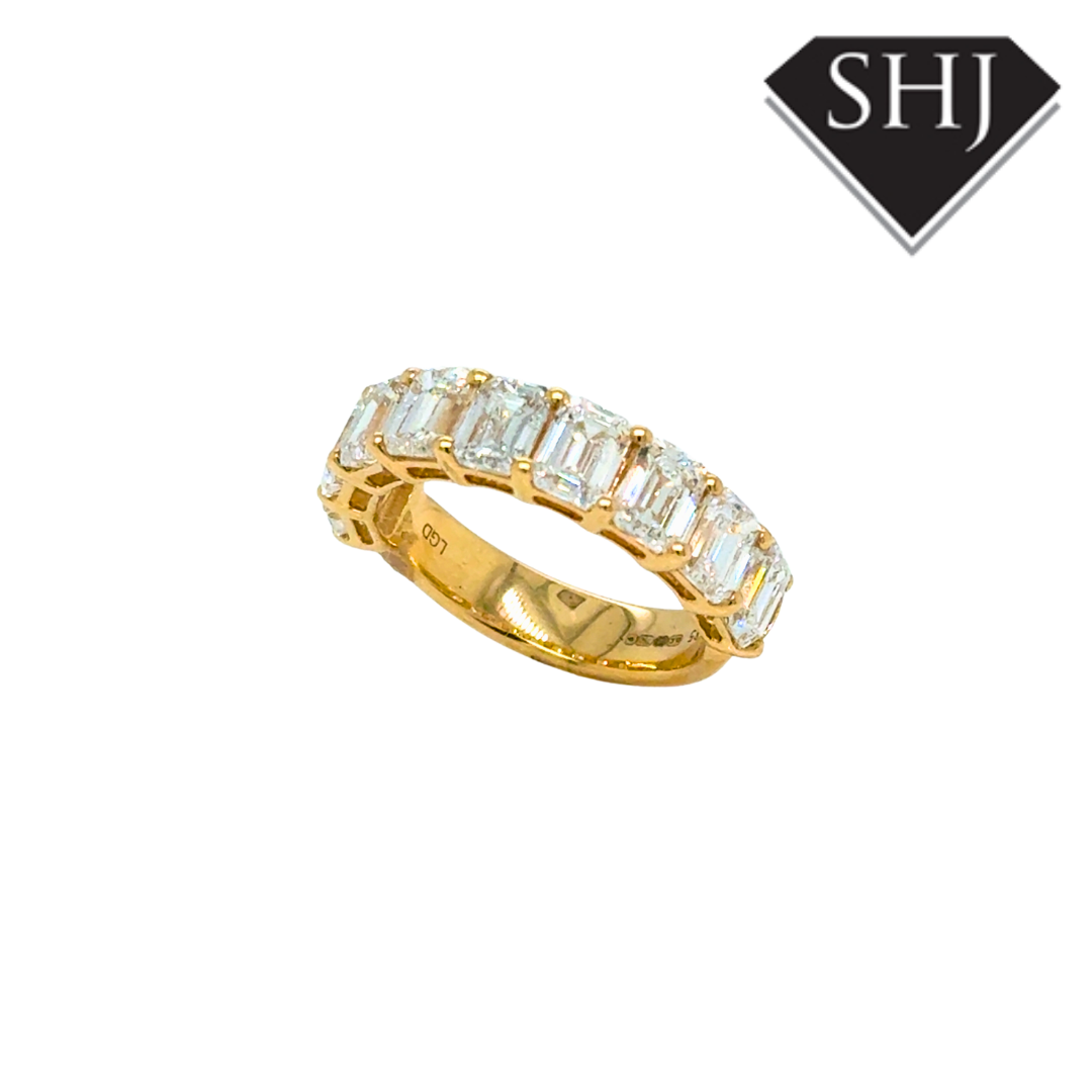 18ct Yellow Gold 3.85ct Lab Grown Emerald Diamond Eternity Ring