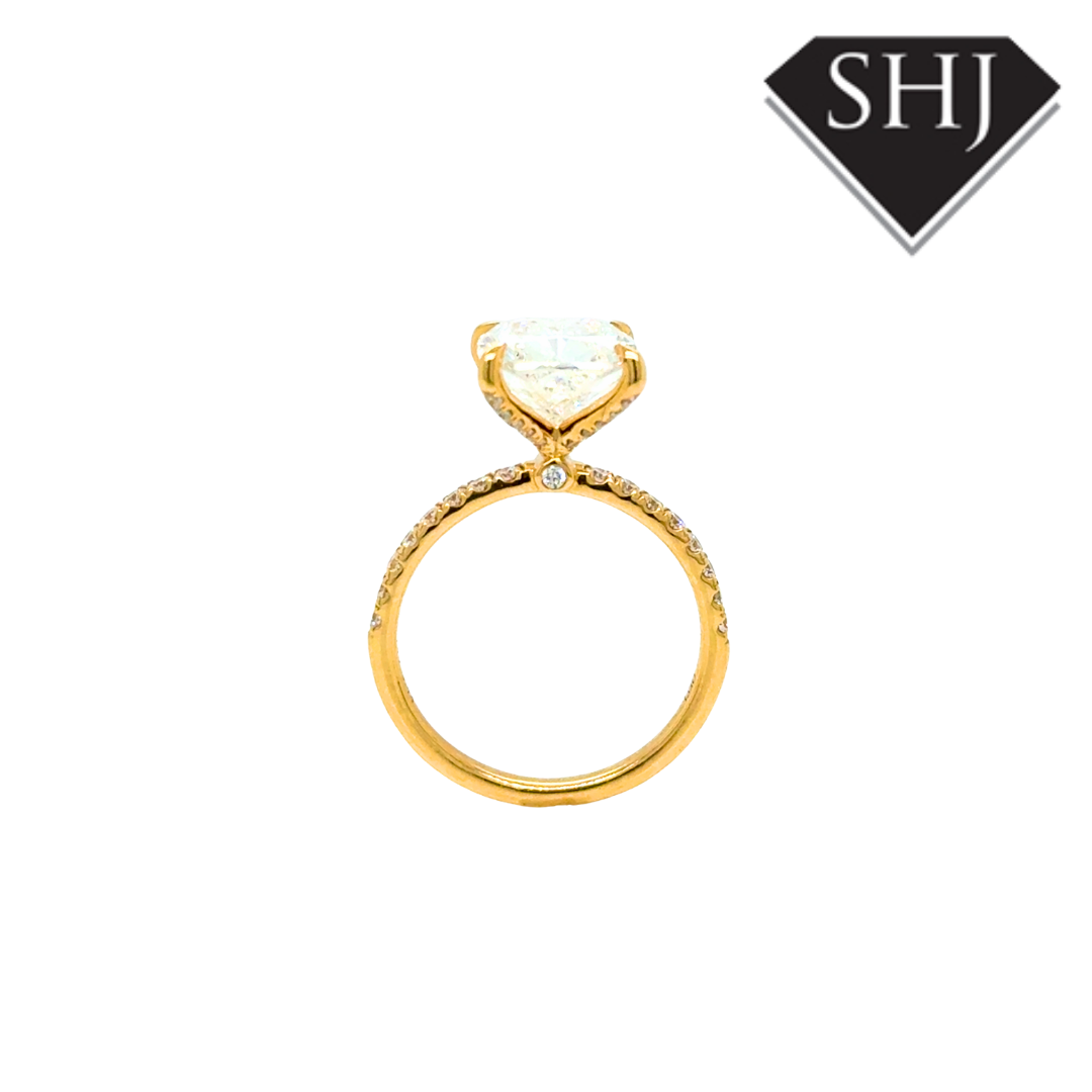 18ct Yellow Gold Lab Grown 3.06ct Cushion Diamond 0.28ct Diamond Shoulders Ring