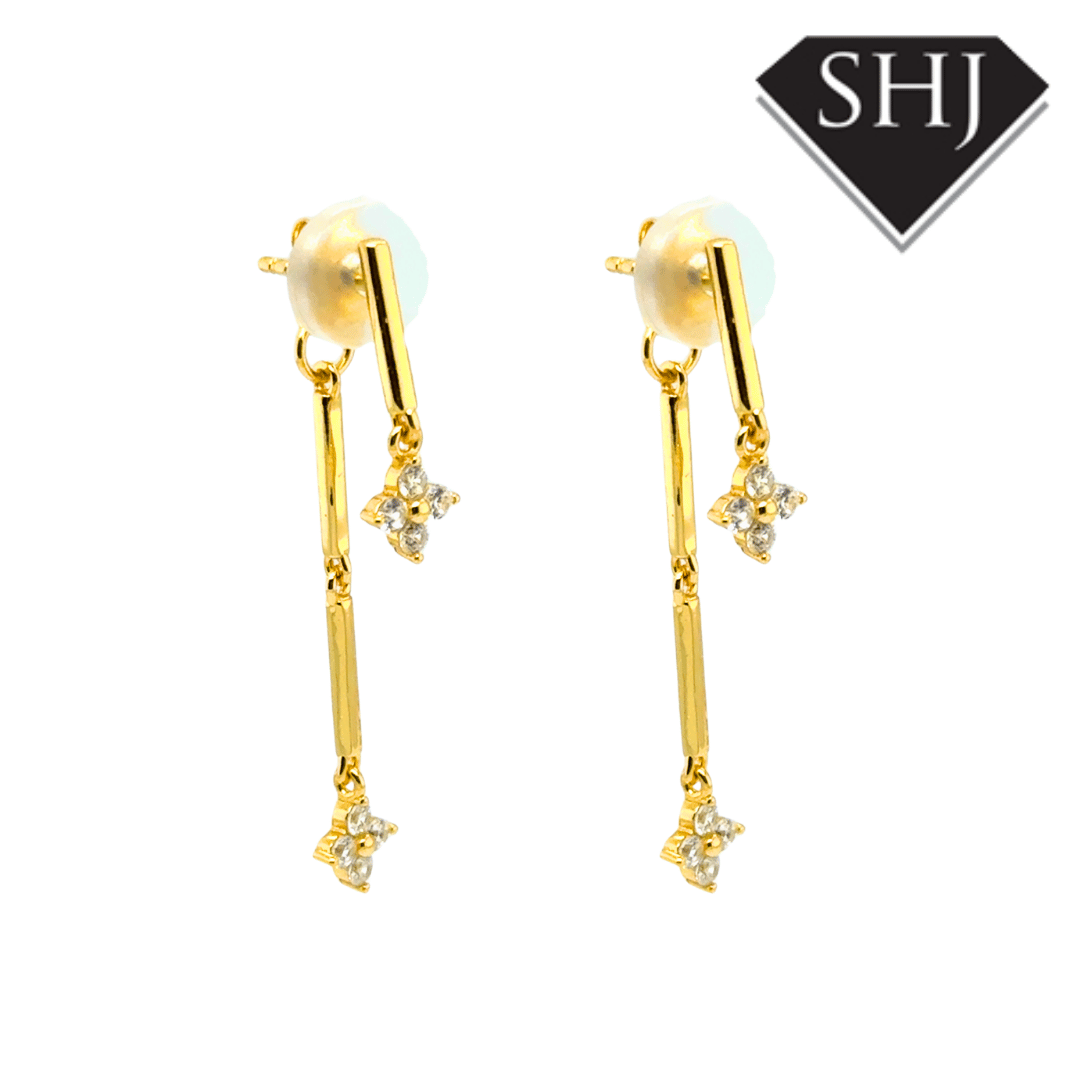 Silver Gold Plated CZ Clover Drop Earrings