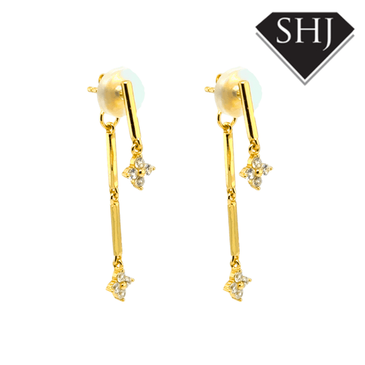Silver Gold Plated CZ Clover Drop Earrings