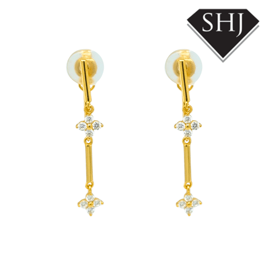 Silver Gold Plated CZ Clover Drop Earrings