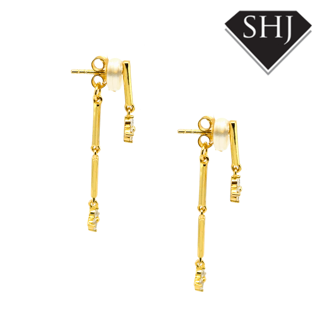 Silver Gold Plated CZ Clover Drop Earrings