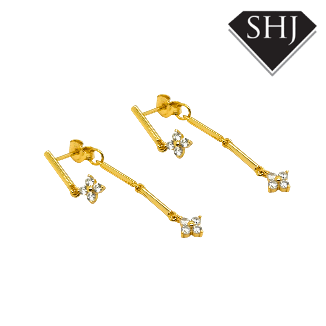 Silver Gold Plated CZ Clover Drop Earrings