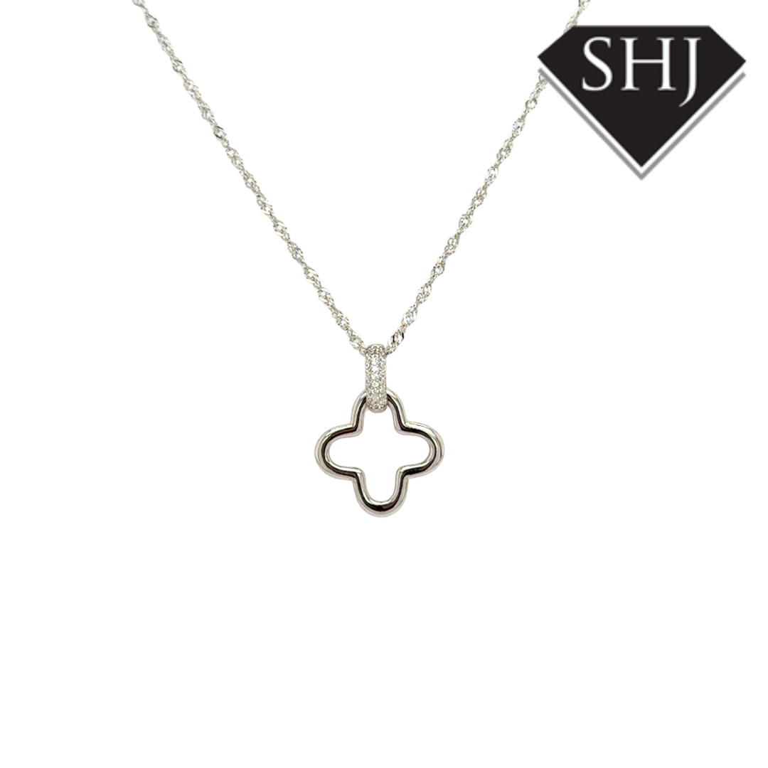 Silver CZ Clover Pendant & Chain