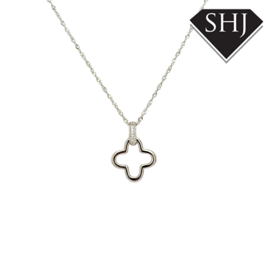 Silver CZ Clover Pendant & Chain