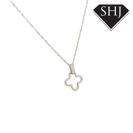 Silver CZ Clover Pendant & Chain
