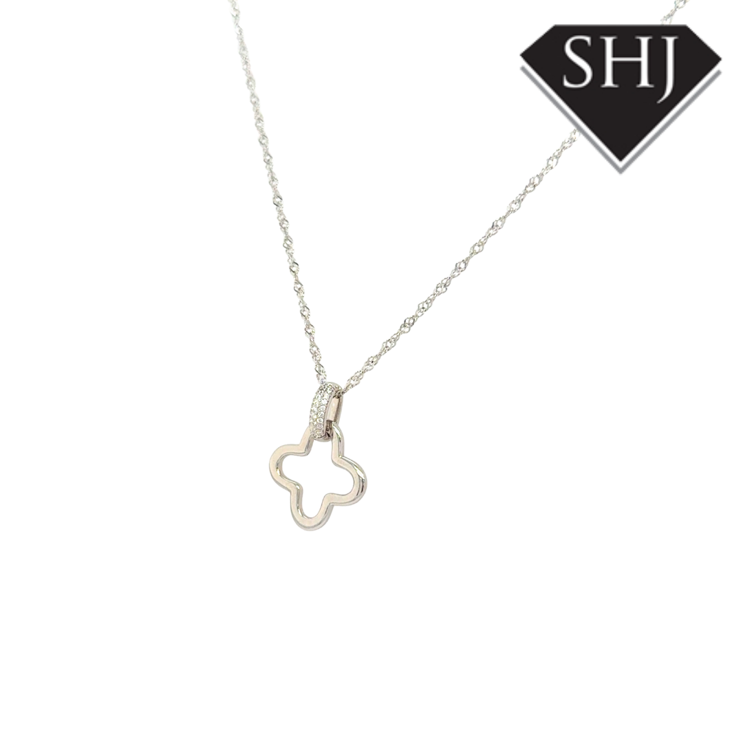Silver CZ Clover Pendant & Chain