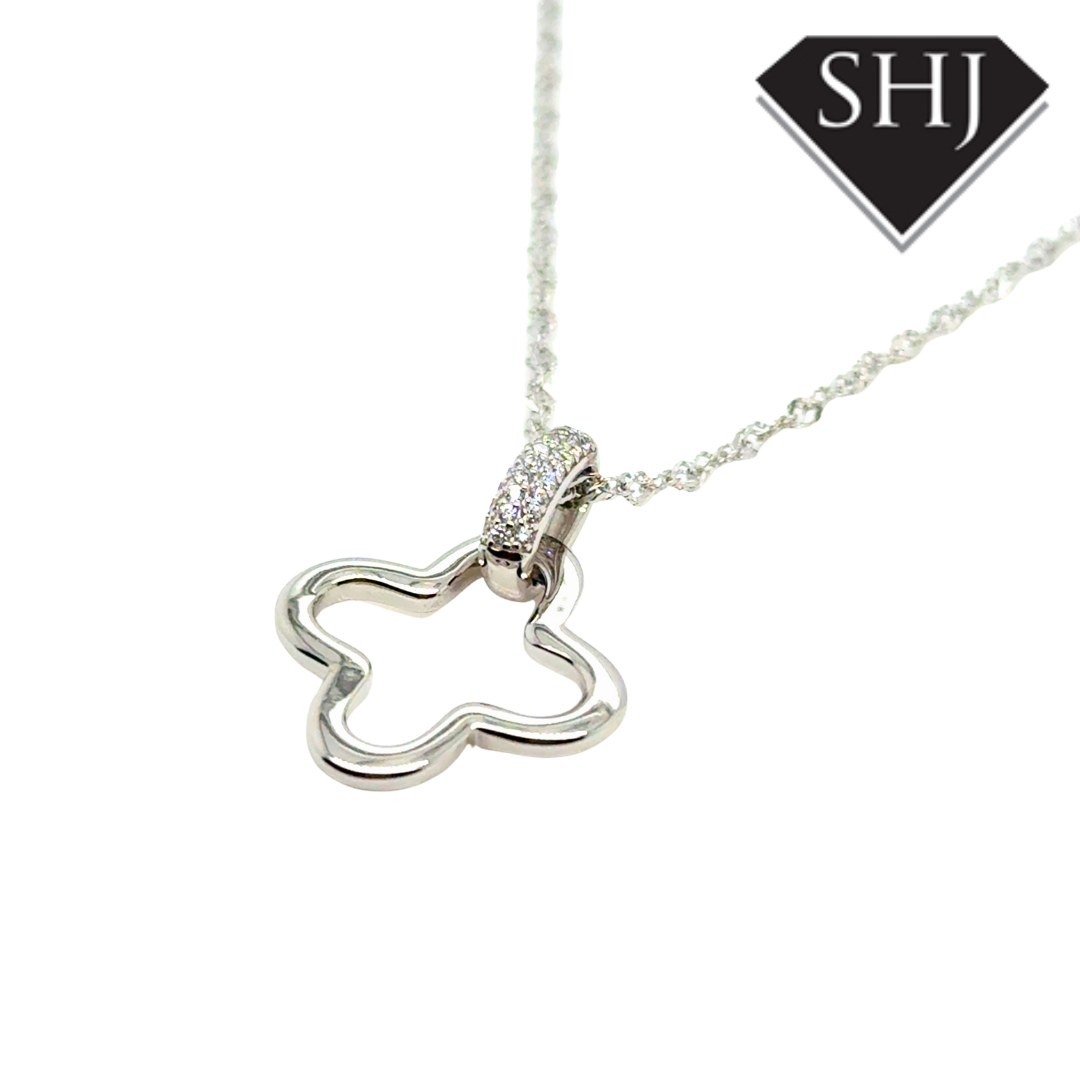 Silver CZ Clover Pendant & Chain