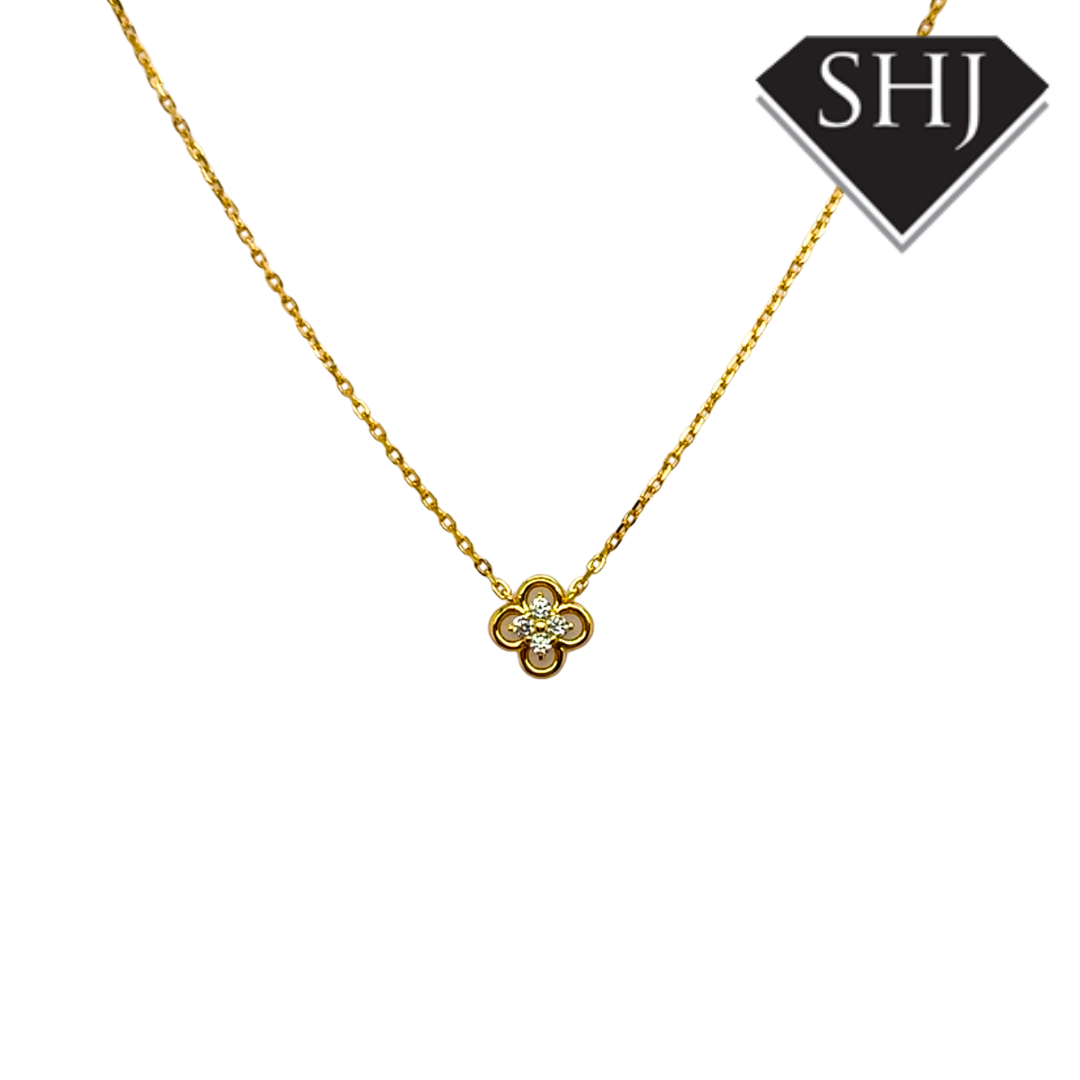 Silver Gold Plated CZ Clover Necklace