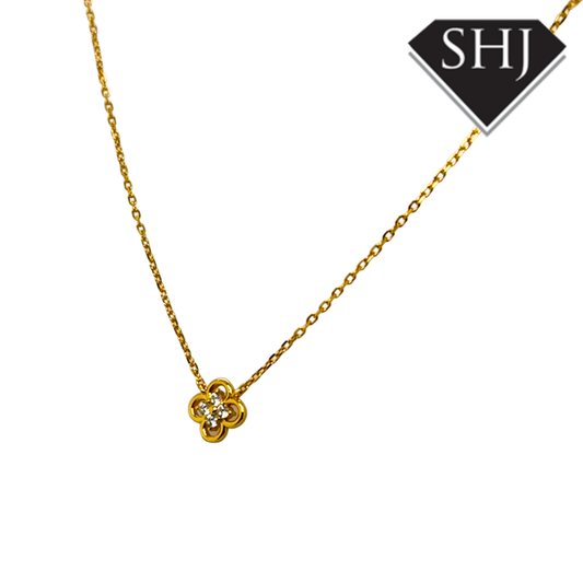 Silver Gold Plated CZ Clover Necklace