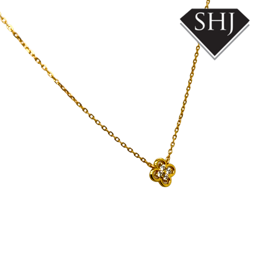 Silver Gold Plated CZ Clover Necklace
