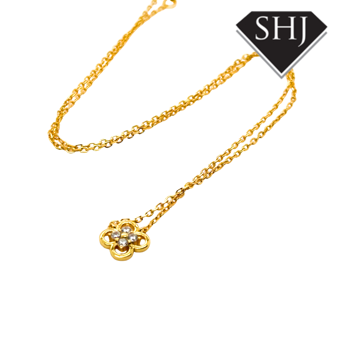 Silver Gold Plated CZ Clover Necklace