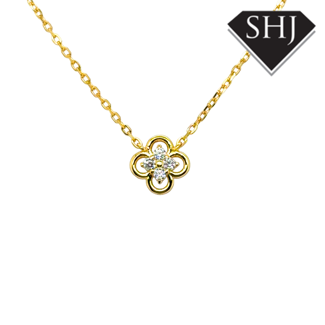 Silver Gold Plated CZ Clover Necklace