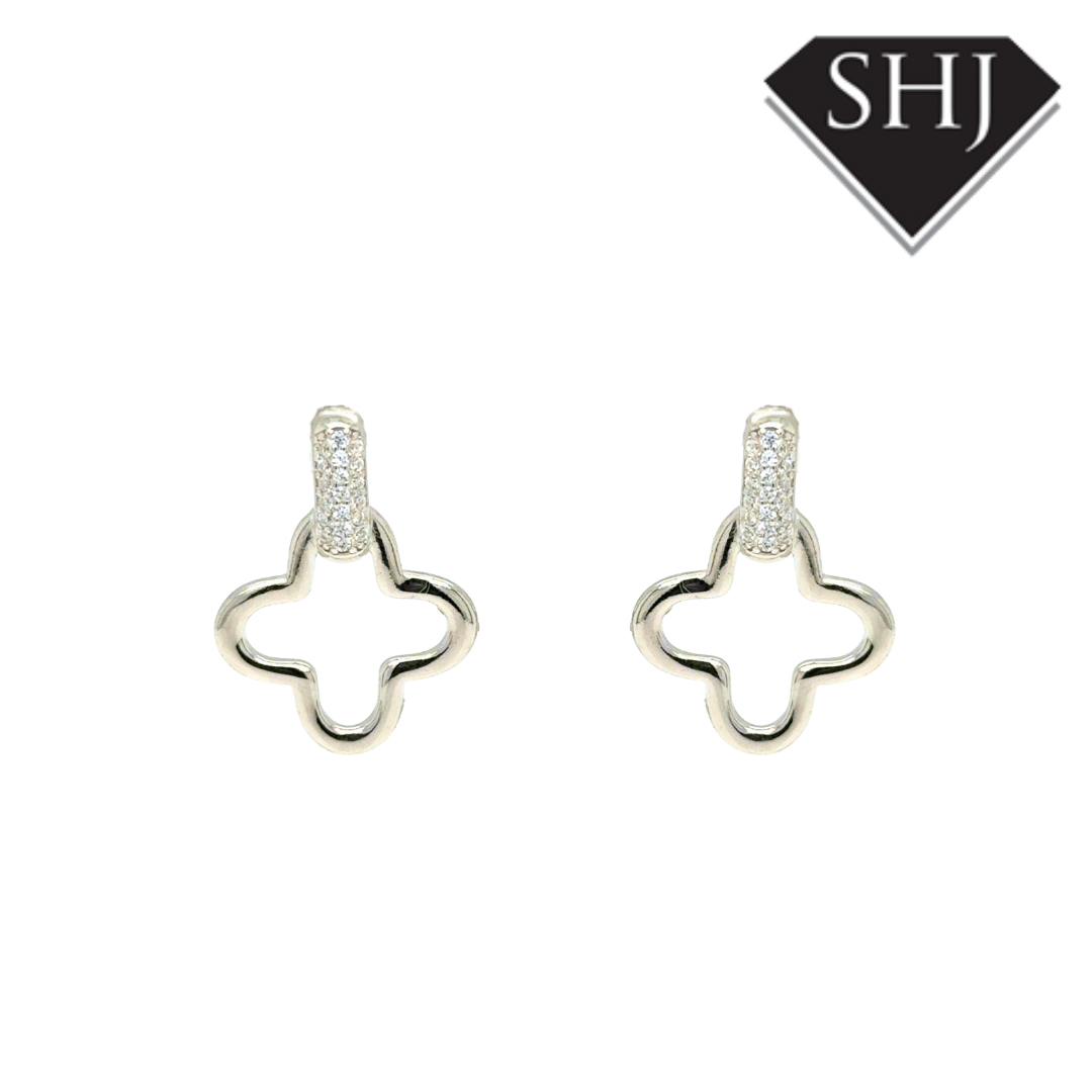 Silver CZ Clover Earrings
