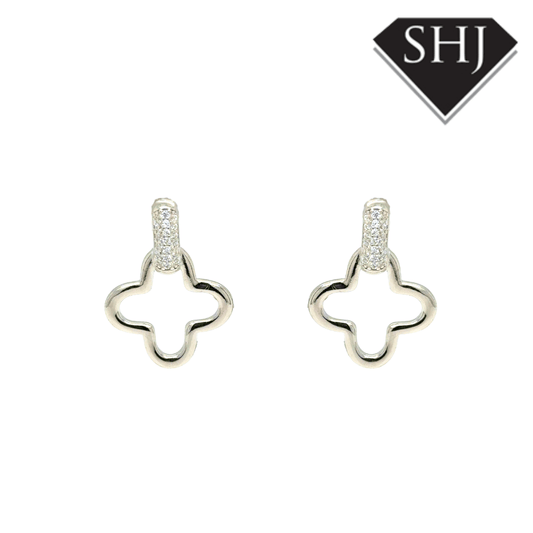 Silver CZ Clover Earrings